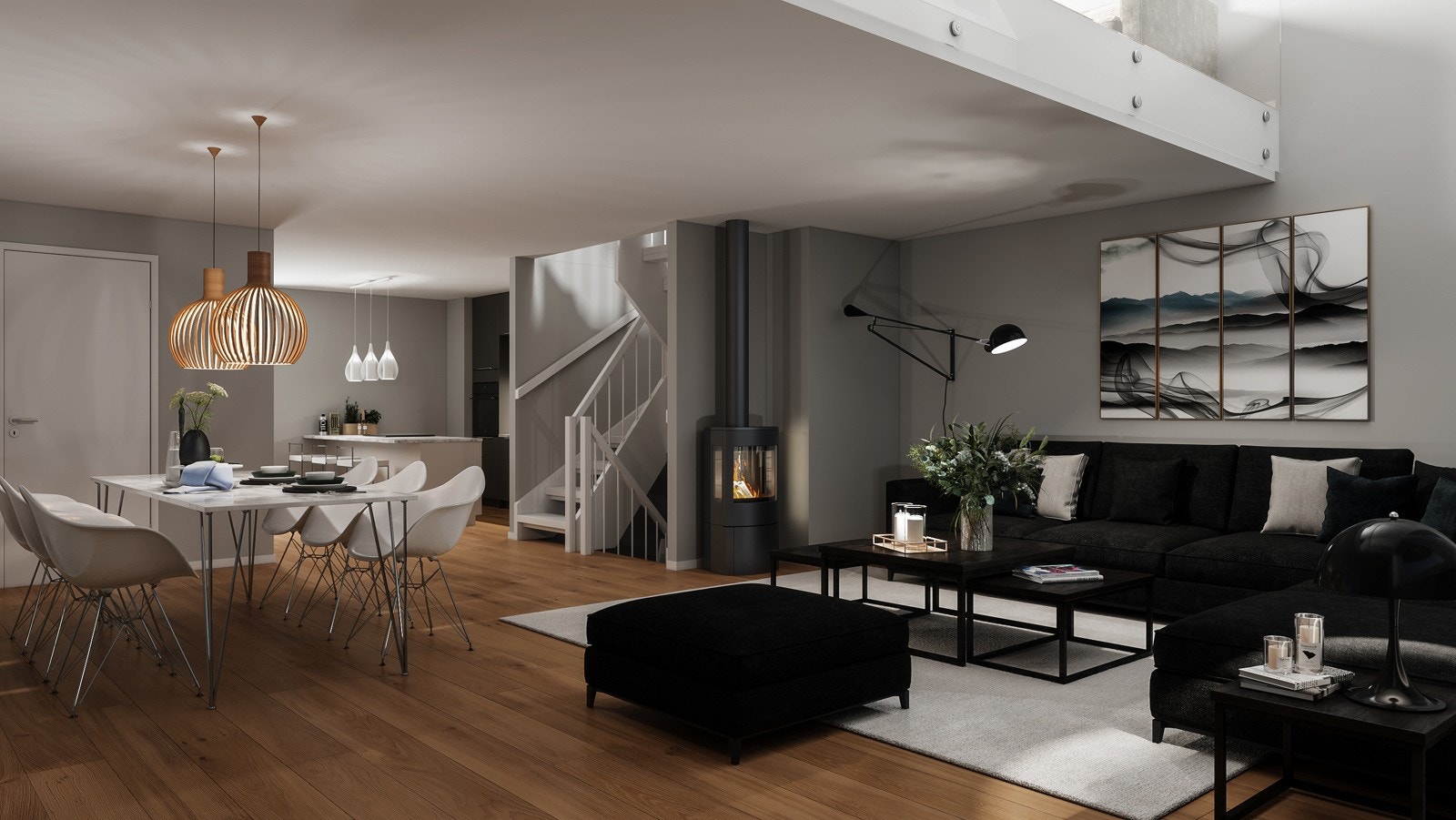 - Boligene leveres nøkkelferdige med familievennlige planløsninger og høy standard - (Dette bilde er av stuen i hus A) Galleribilde