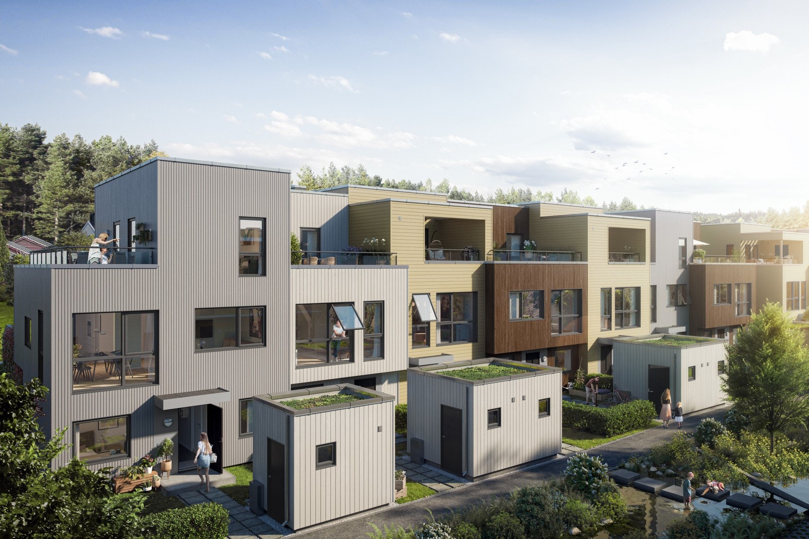 Illustrasjon hus 5 - bolig nr. 32 ligger som nummer 2 fra venstre på bildet Galleribilde