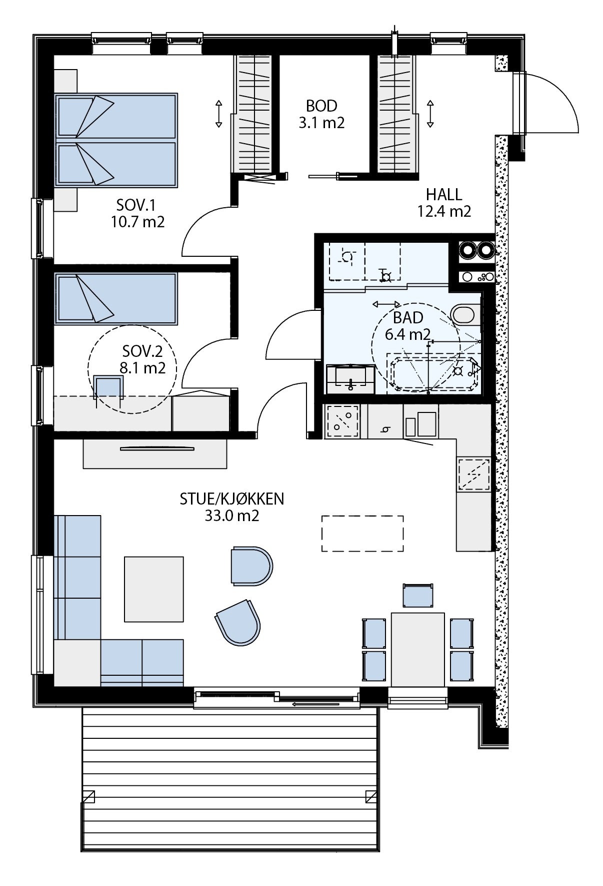 3- roms (80 m2 BRA) - 2 og 3 etasje - blokk 1 nr. 76 H0205 og 76 H0305 + blokk 2 nr. 68 H0205 og 68-H0305 Galleribilde