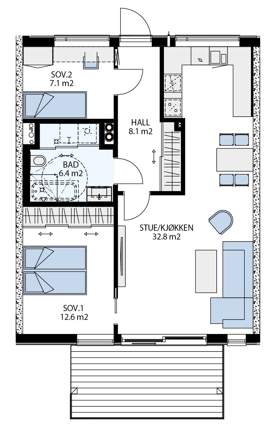 3- roms (72 m2 BRA) - 3 etasje - blokk 1 nr. 76 H0304 Galleribilde
