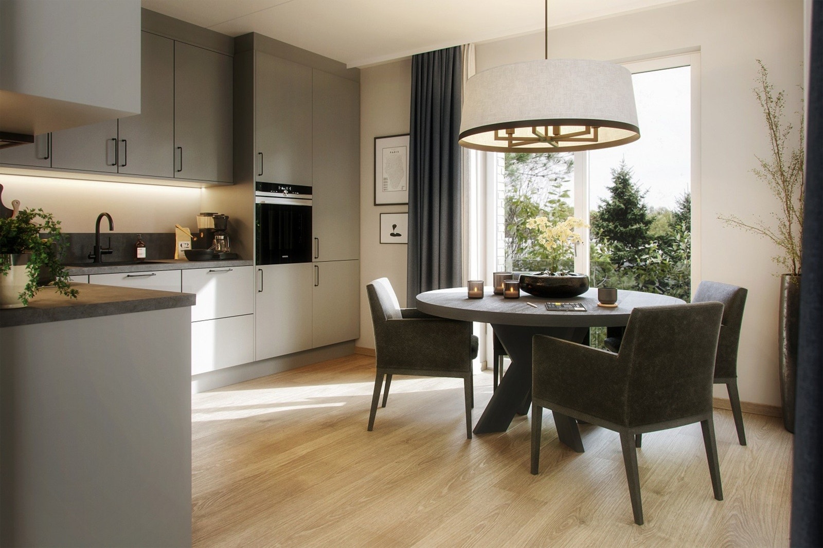 Du kan velge mellom 3 ulike kjøkkenmodeller/fronter uten tillegg i pris. Hvitevarer er også inkludert. Galleribilde