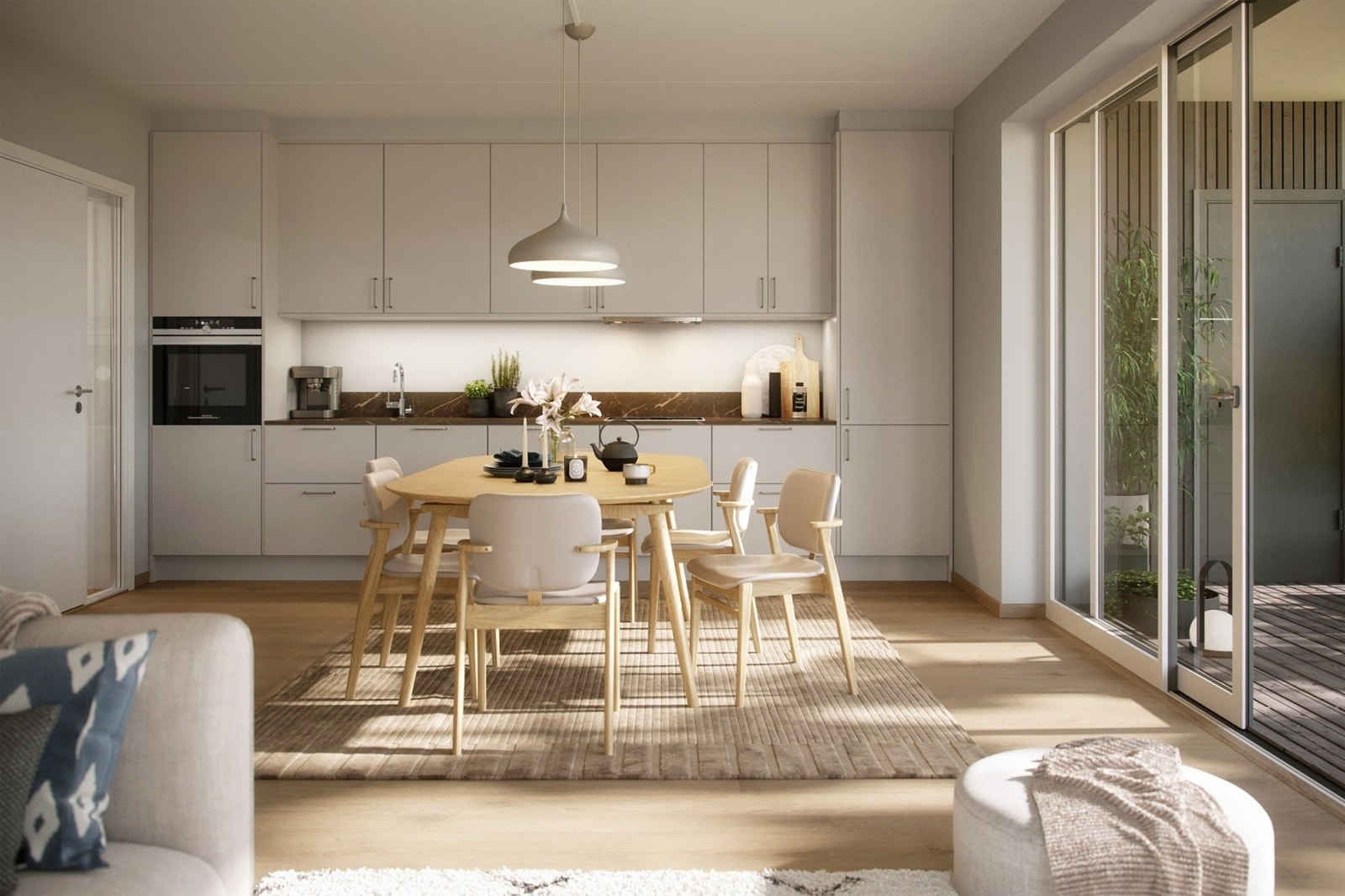 Du kan velge mellom 3 ulike kjøkkenmodeller/typer uten ekstra kostnad. Kjøkken blir også levert inkl. hvitevarer. Galleribilde