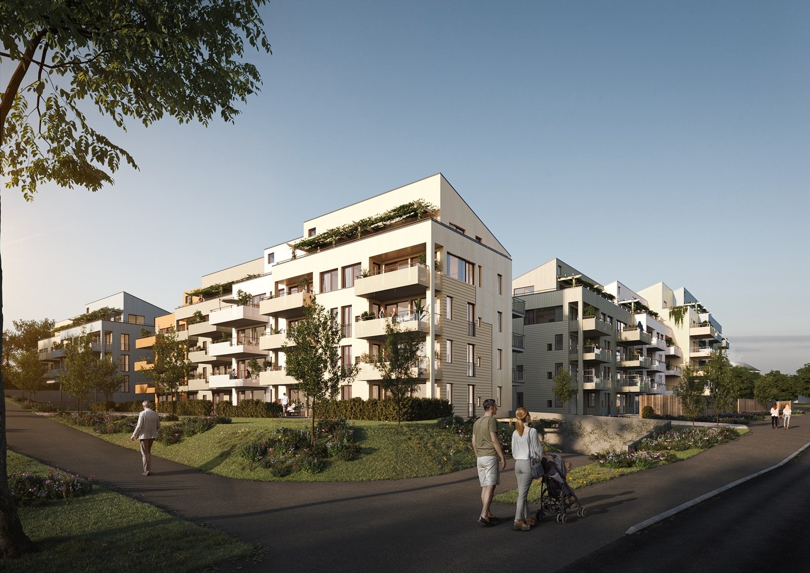 I tillegg til den direkte adkomsten til tunet i midten, har de 27 leilighetene i Bygg B en nydelig utsikt mot den flotte golfbanen rett i nærheten. Galleribilde