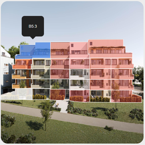 Over halvparten av leilighetene er nå solgt (rødt) Galleribilde