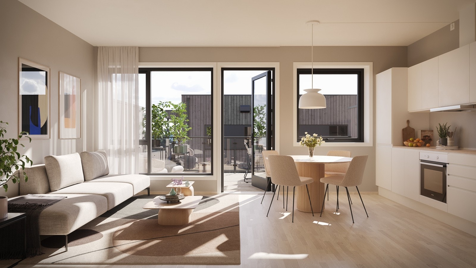 Innvendig illustrasjon av stue/kjøkken. Kan avvike fra faktisk leveranse Galleribilde