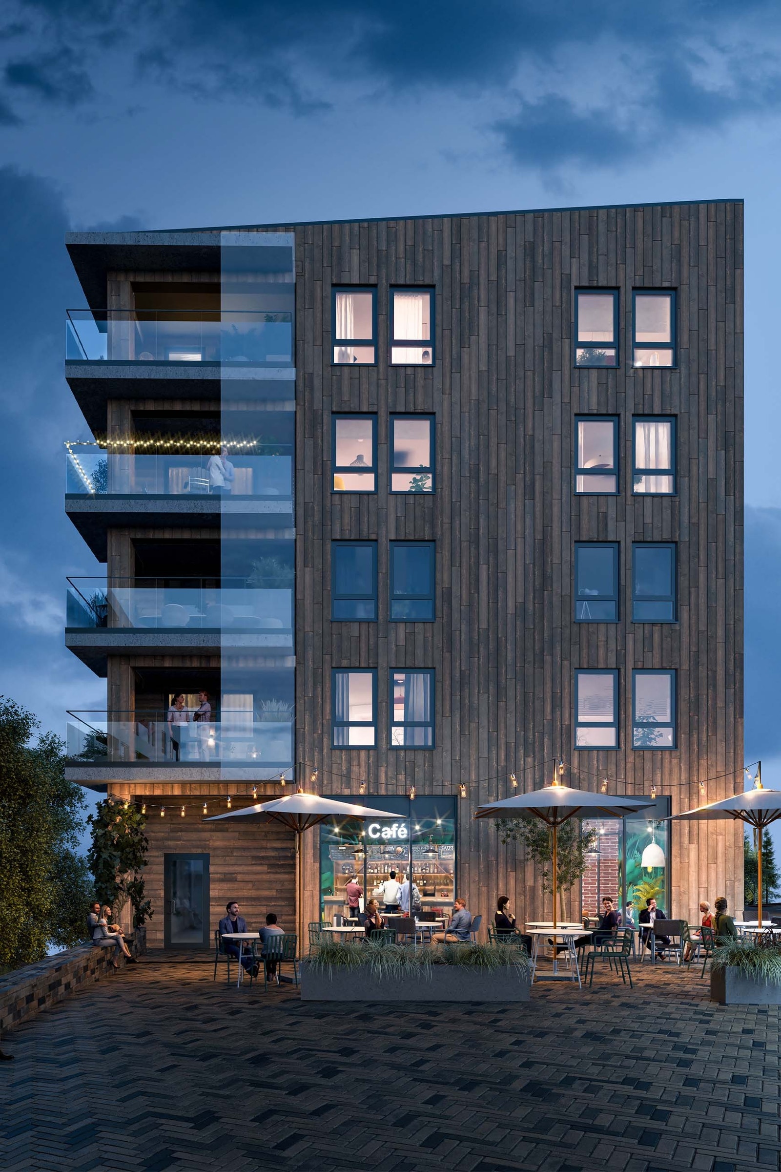 Illustrasjon av Hus 1 og Fusdal Torg Galleribilde