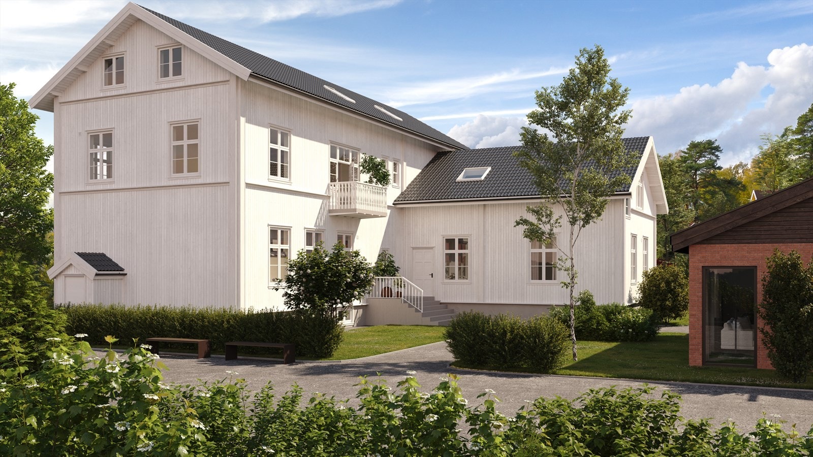 Det er inngangsparti fra x sider og flott felles areal ute. Galleribilde