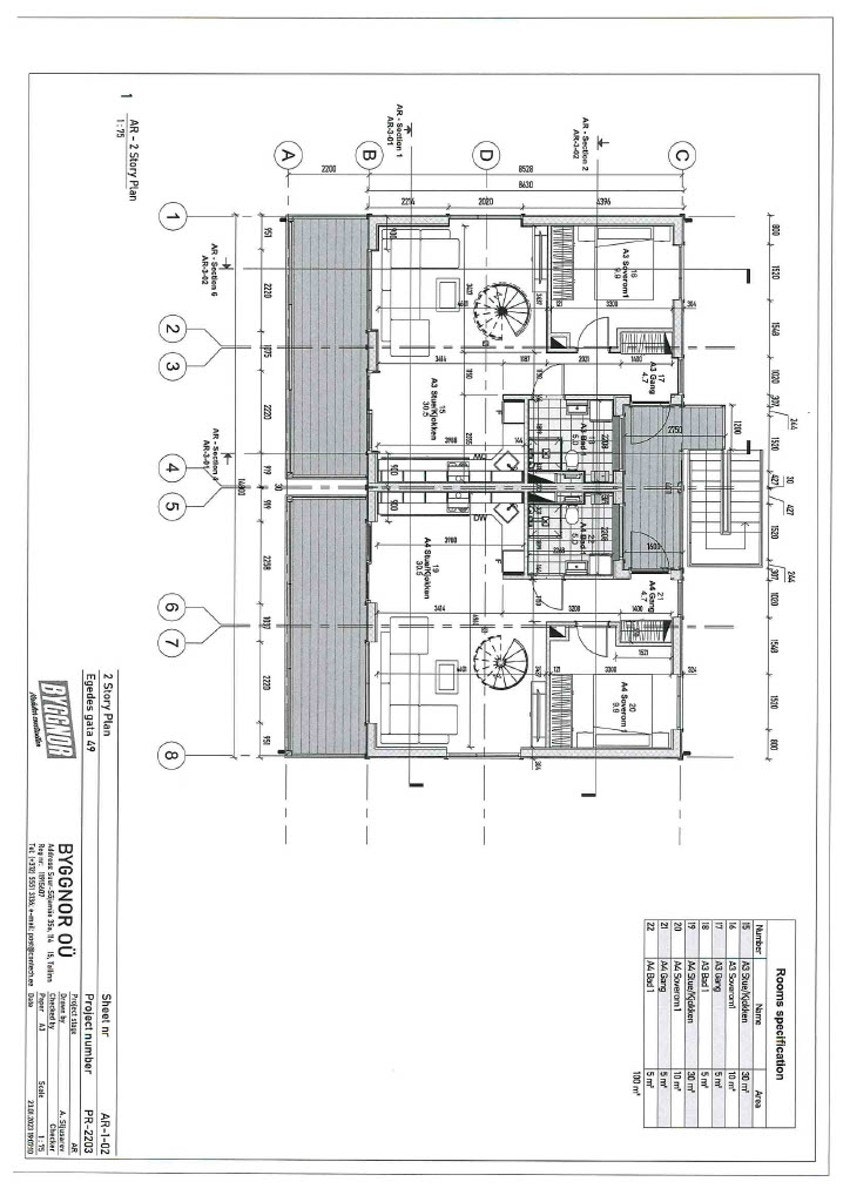 Plantegning over de to leilighetene i 2. etg. + loft Galleribilde