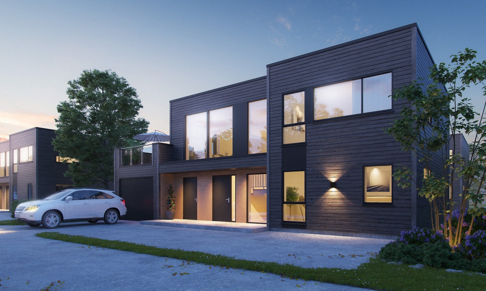 Denne varianten har innkøyring på sørsida. Tomta avgjer kva for ein variant av bustaden som passar inn. Galleribilde