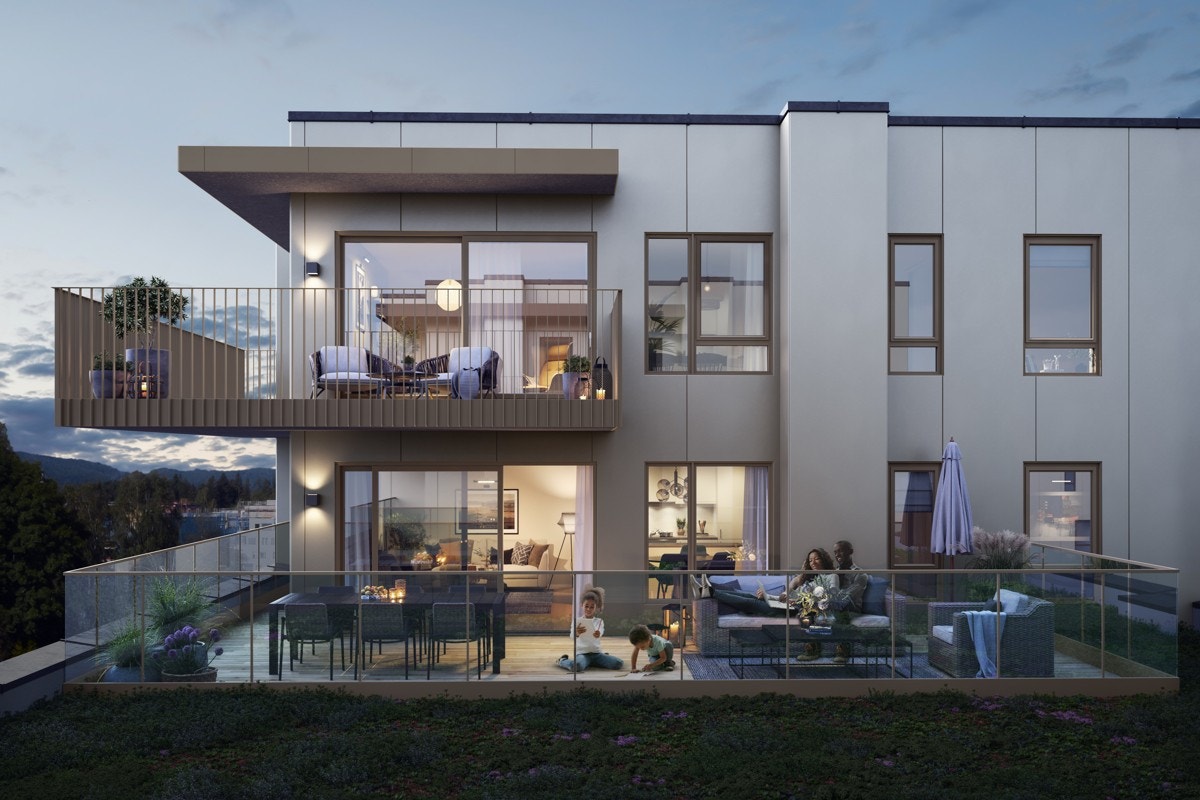 Noen leiligheter får privat takterrasse og de aller fleste får 1 eller 2 balkonger! Galleribilde