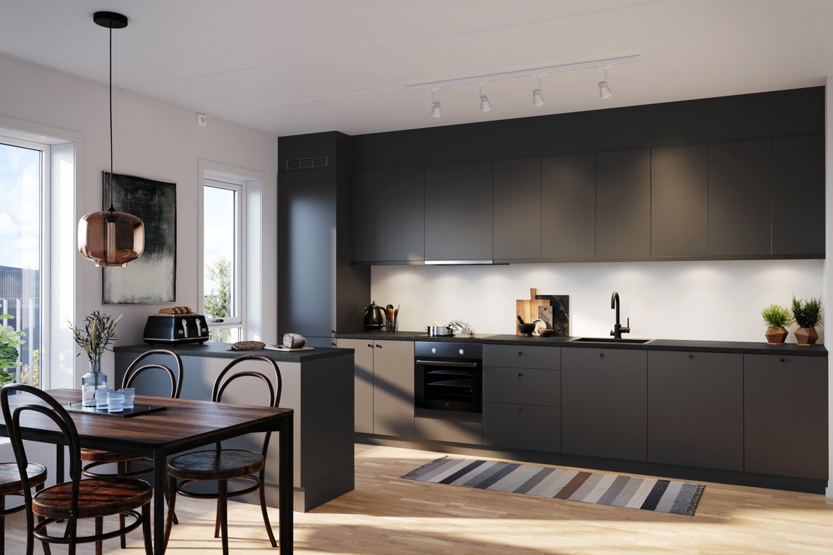 Tre ulike interiørstiler å velge mellom - her NERO. Hvitevarer er inkludert Galleribilde