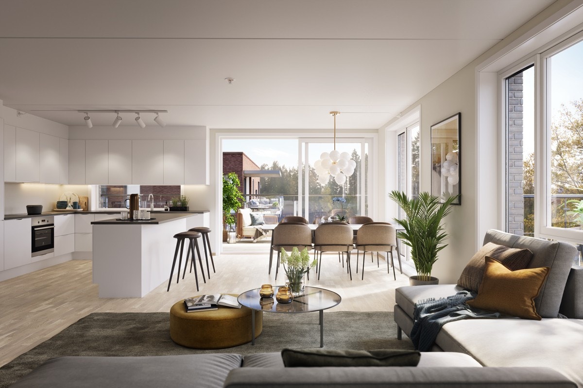 Leil. D3026. Stor stue på 50m2 med utgang til hjørnebalkong på 29m2. Bildet er kun ment som illustrasjon. Galleribilde