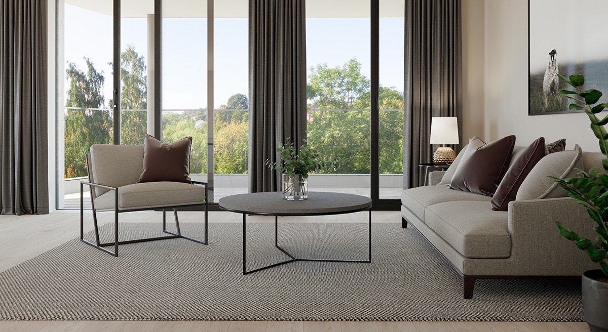 God takhøyde og store vinduer gir lys og god romfølelse Galleribilde