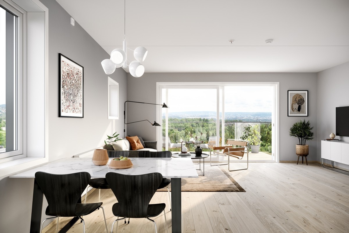 Lys og fin stue fra stor 3-roms endeleilighet på 90,5 kvm (leil. D7001) Galleribilde