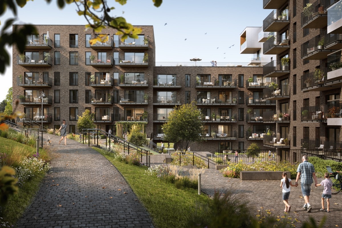 Sydsiden av bygg E i front. Til høyre vestsiden av bygg D Galleribilde