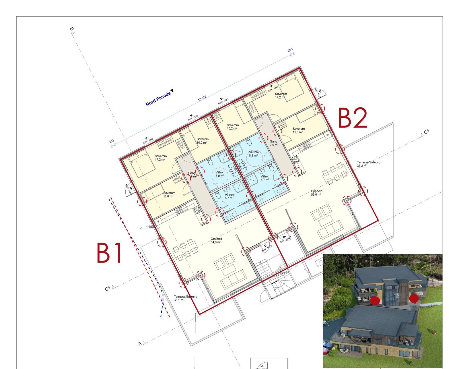 Leilighetsbetegnelse B1 og B2 Galleribilde