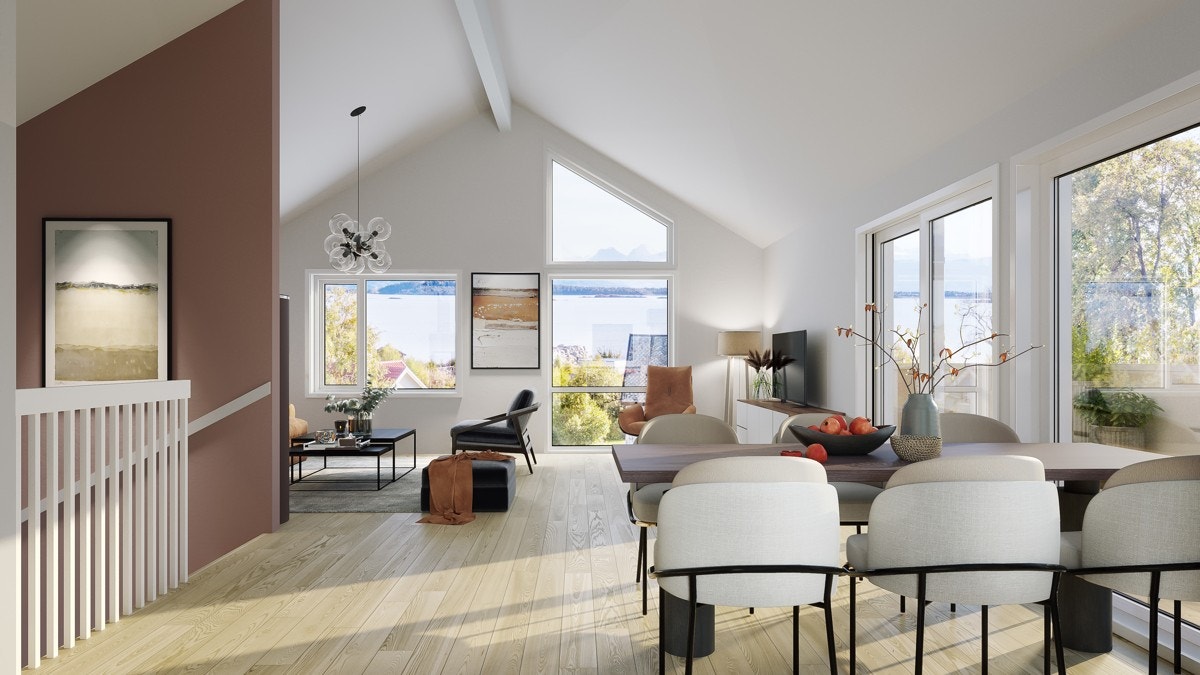 Illustrasjon av stue. Avvik vil forekomme. Galleribilde