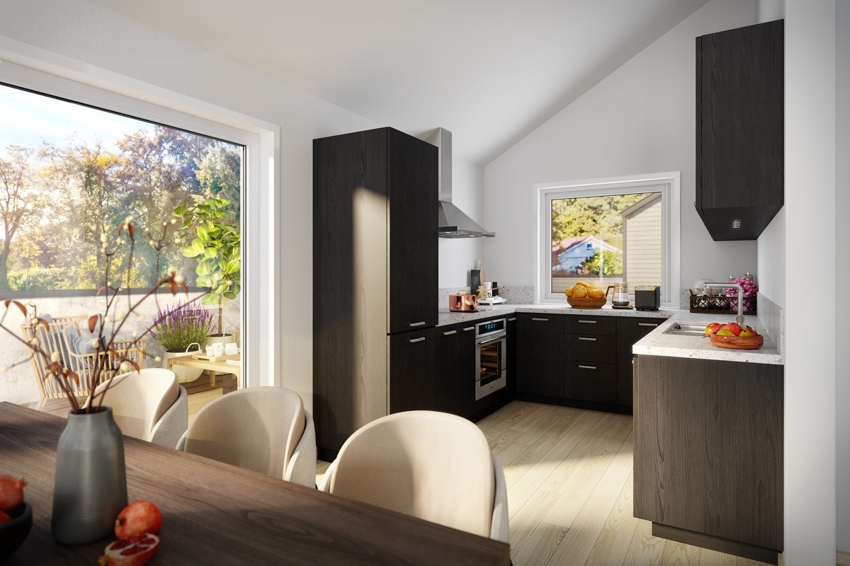 Illustrasjon av kjøkken. Avvik vil forekomme. Galleribilde