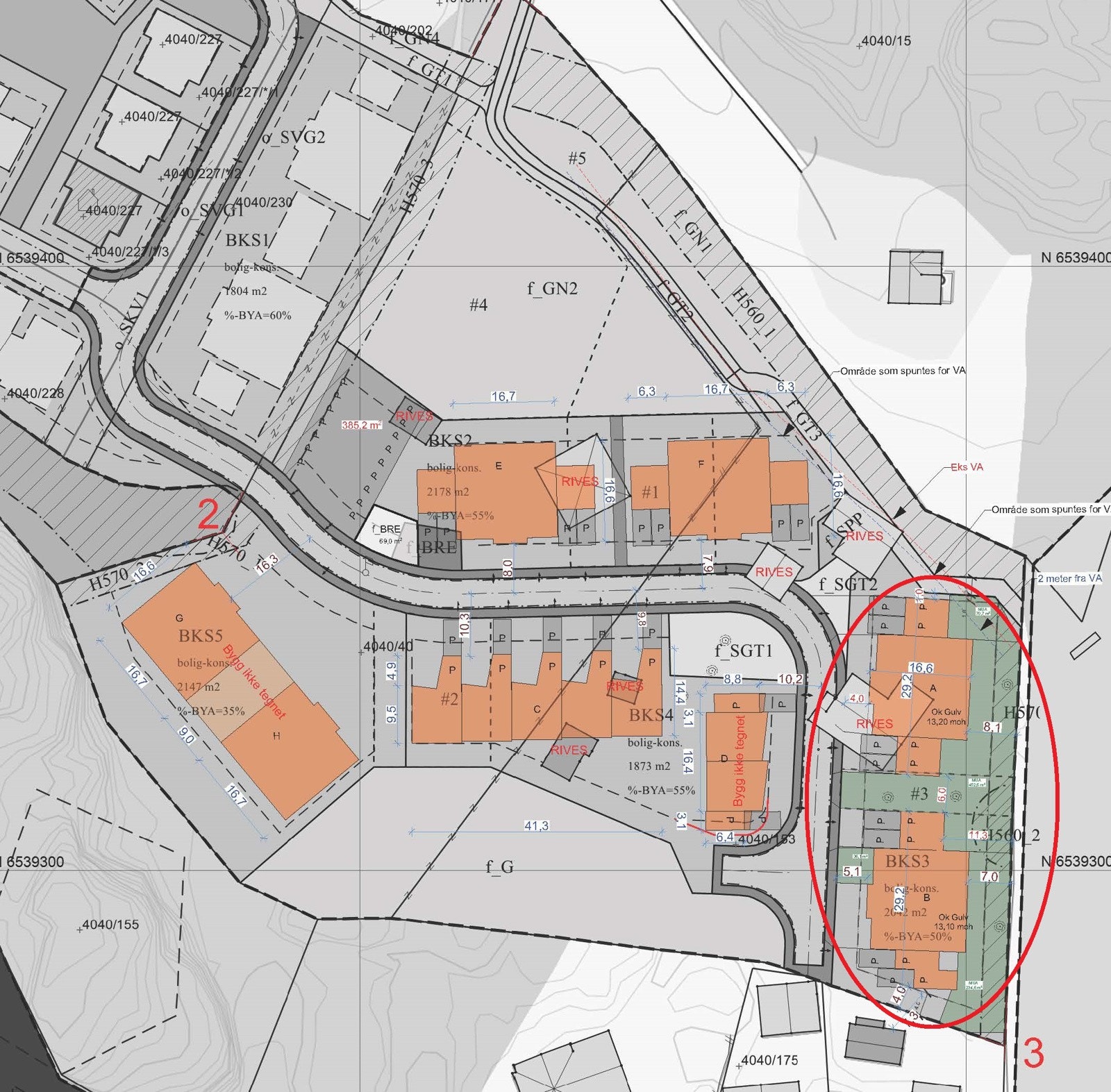 Situasjonsplan - Grevletunet 5 og 7 er merket med rød ring. Galleribilde