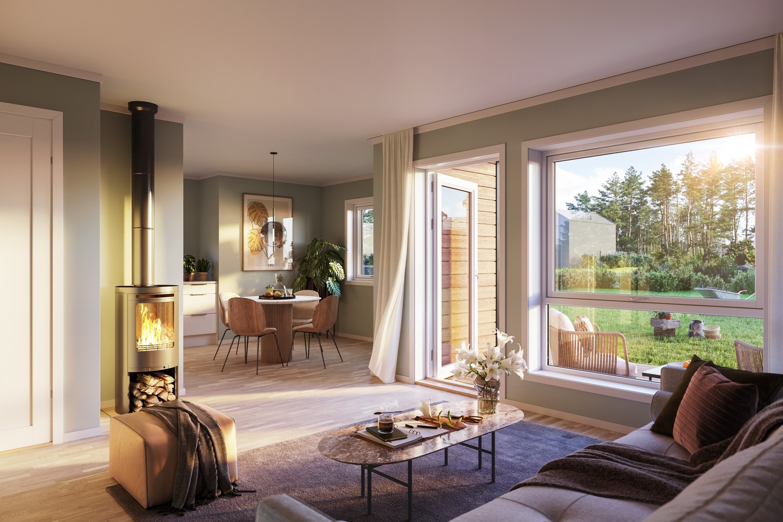 Illustrasjon stue/kjøkken i leilighet 14 (SOLGT) Galleribilde