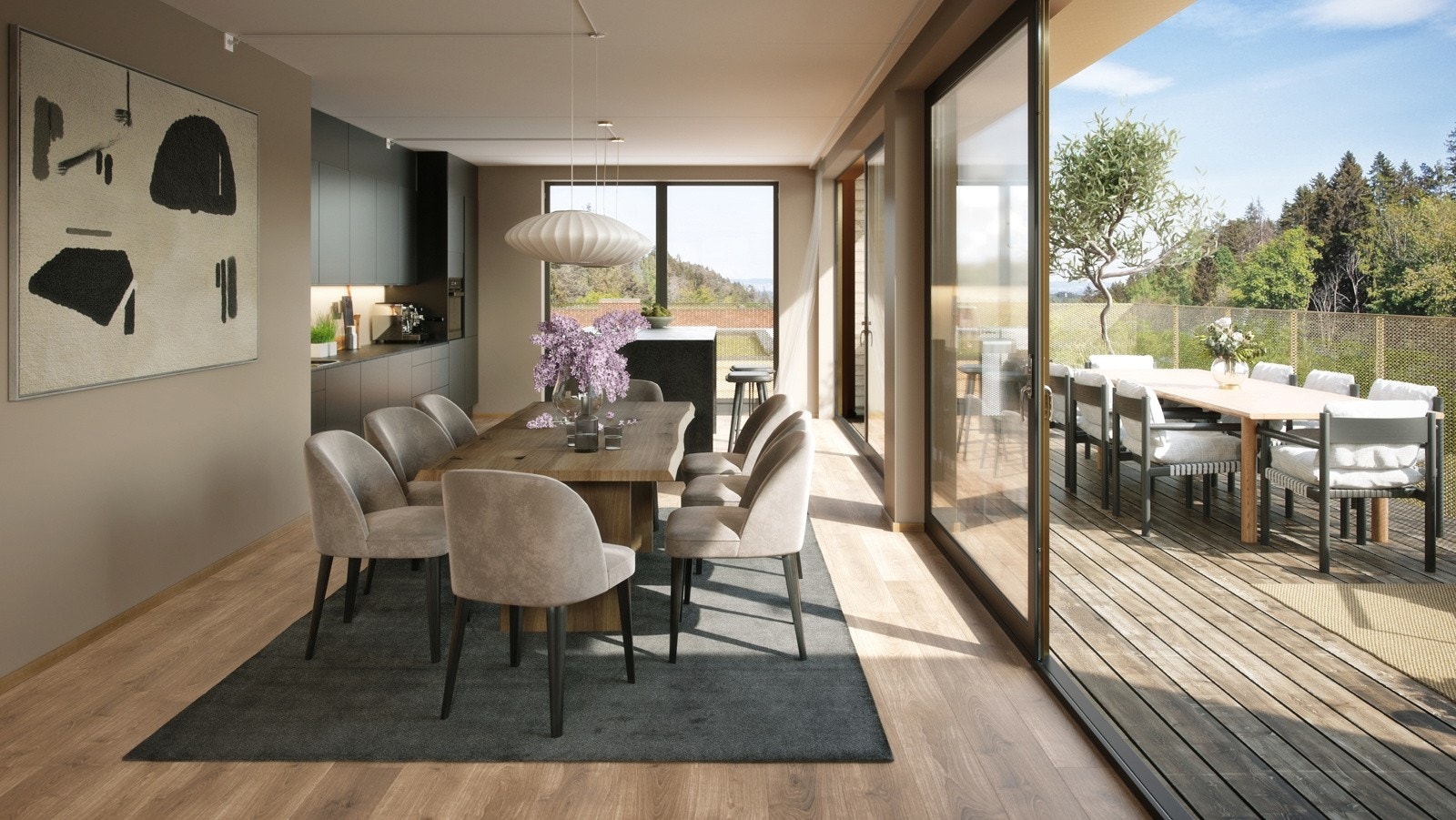 Kjøkken vist med tilvalg farge, modell,benkeplate, hvitevarer, vask - Kun ment som illustrasjon. Avvik vil forekomme Galleribilde