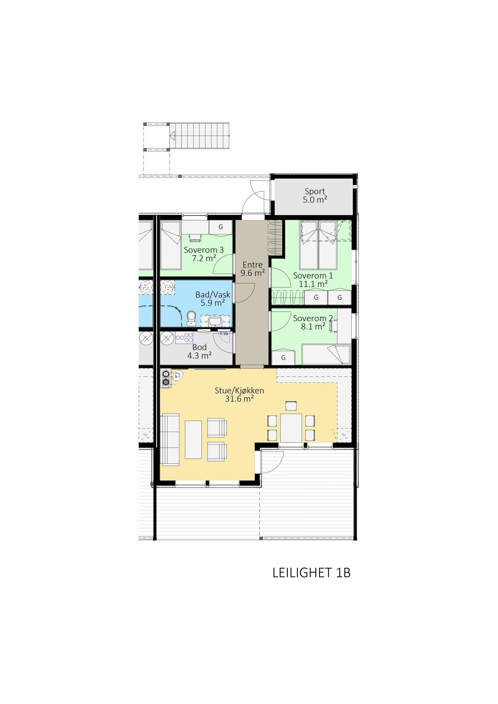 Leilighet 1 B. Ned til høyre. Galleribilde