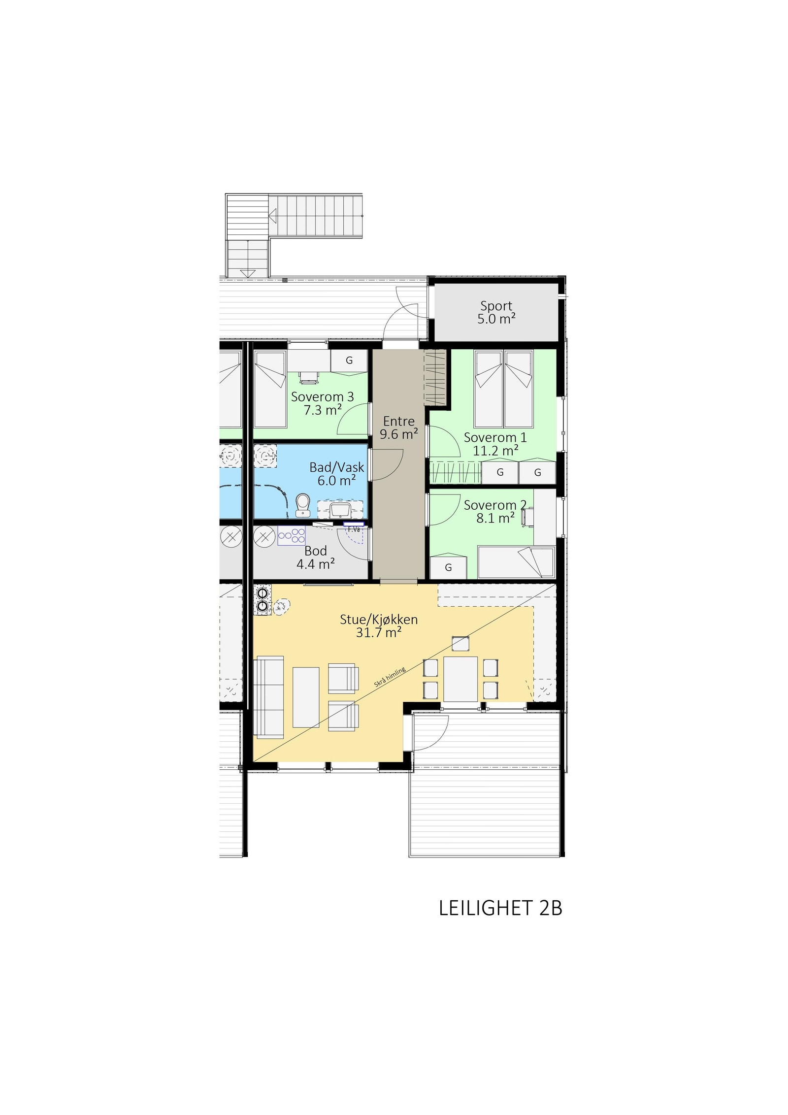 Leilighet 2B. Opp til høyre. Galleribilde