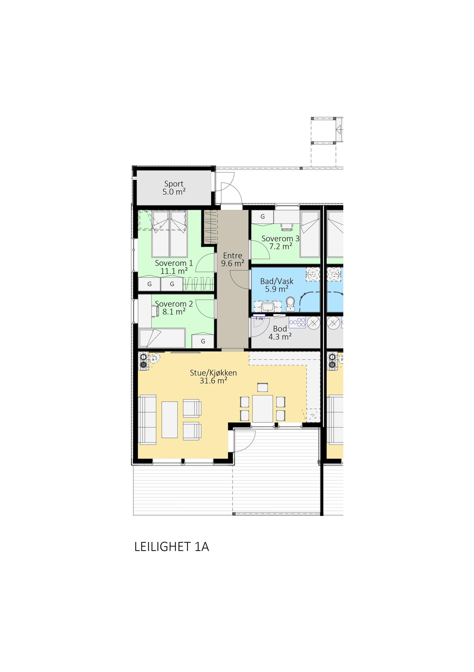 Leilighet 1 A. Ned til venstre. Galleribilde