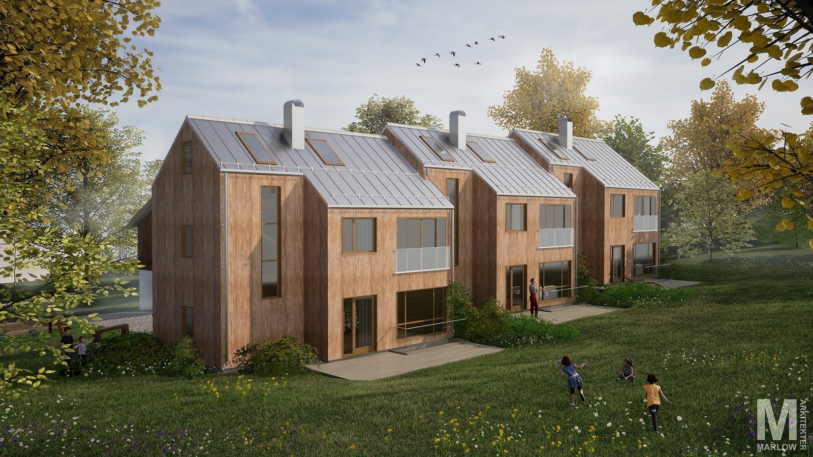Boligene er tegnet av Marlow Arkitekter AS med spesielt fokus på gode arkitektoniske kvaliteter, der husenes form, fasade og bruk av indoor/outdoor-living harmonerer med de flotte omgivelsene. Galleribilde