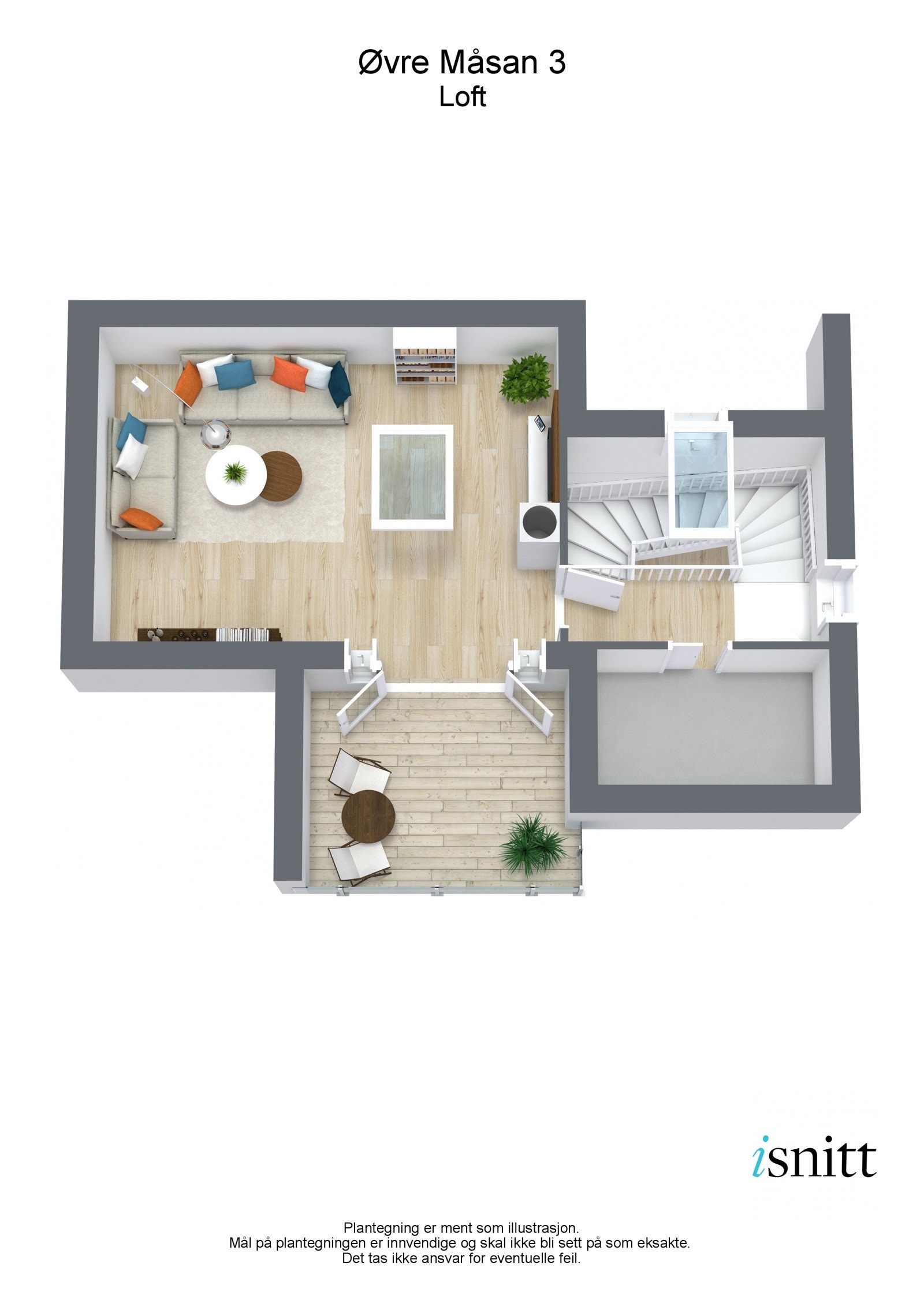 Plantegning 3D loftsetasje-takterrasse Galleribilde