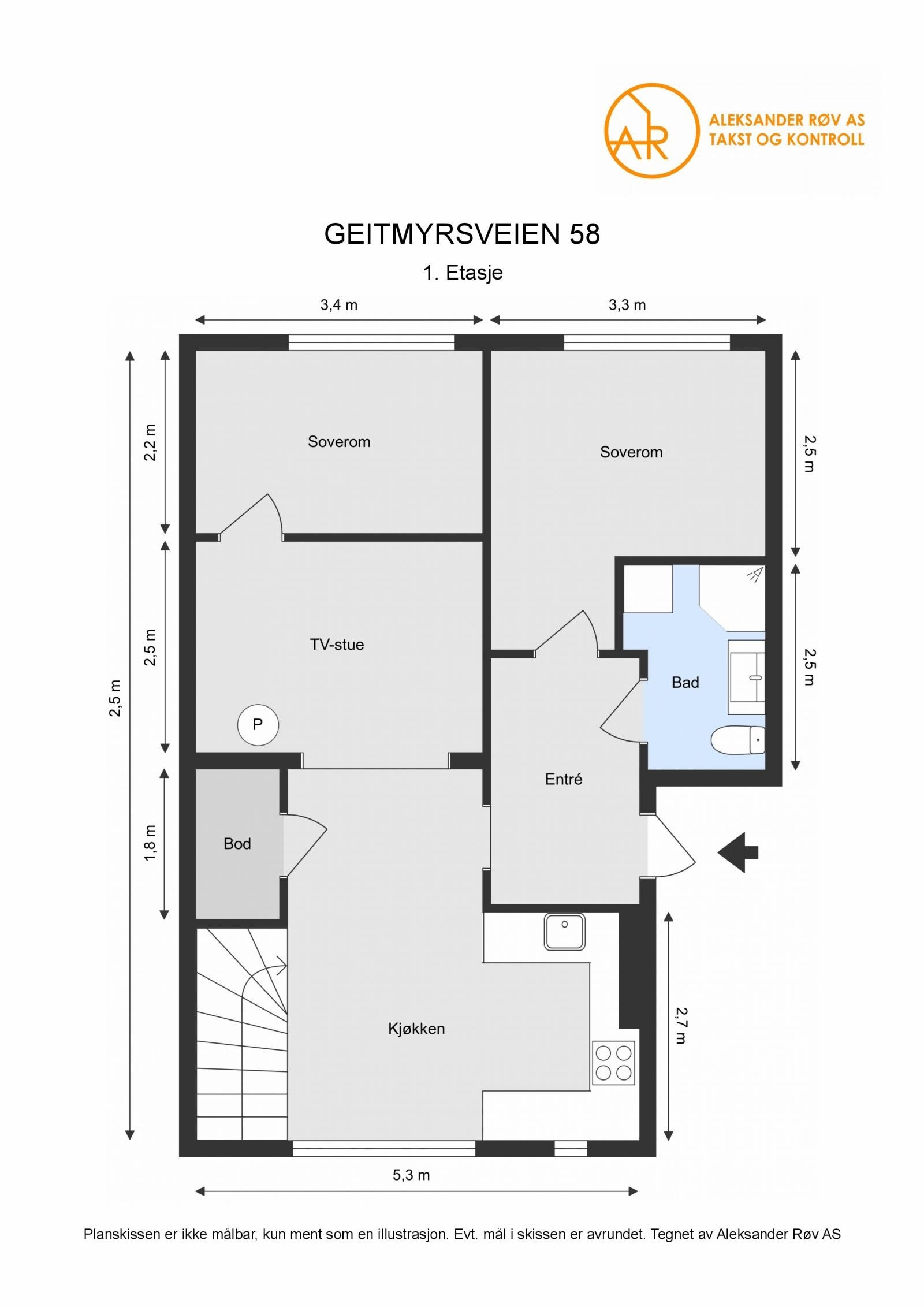 Plantegning 1. etasje, Geitmyrsveien 58. Galleribilde