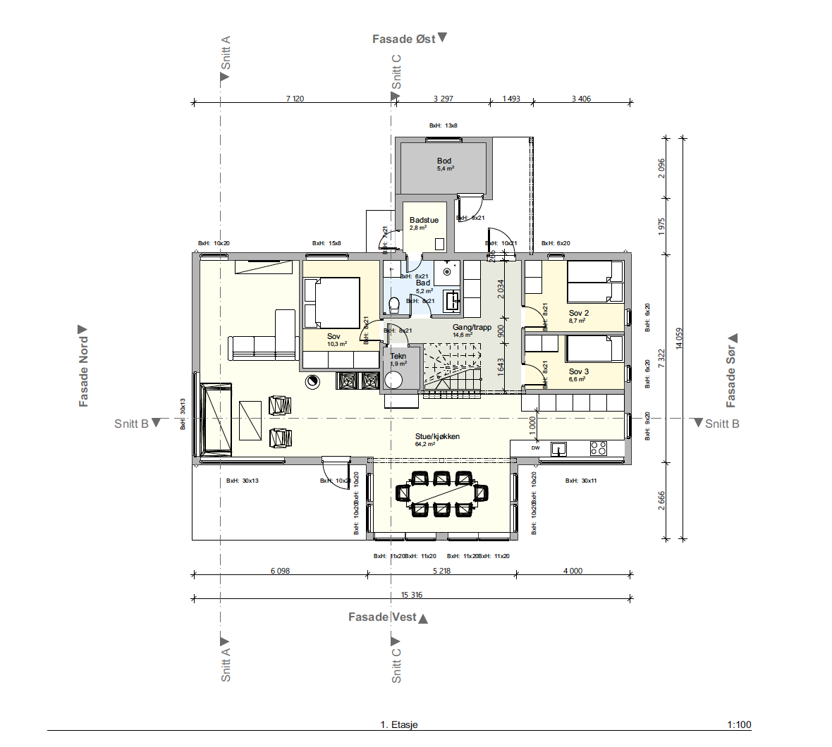 Planløsning 1.etg Galleribilde