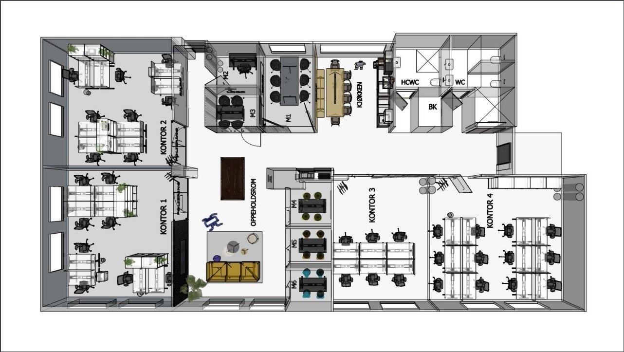 Plantegning med dagens innredning Galleribilde