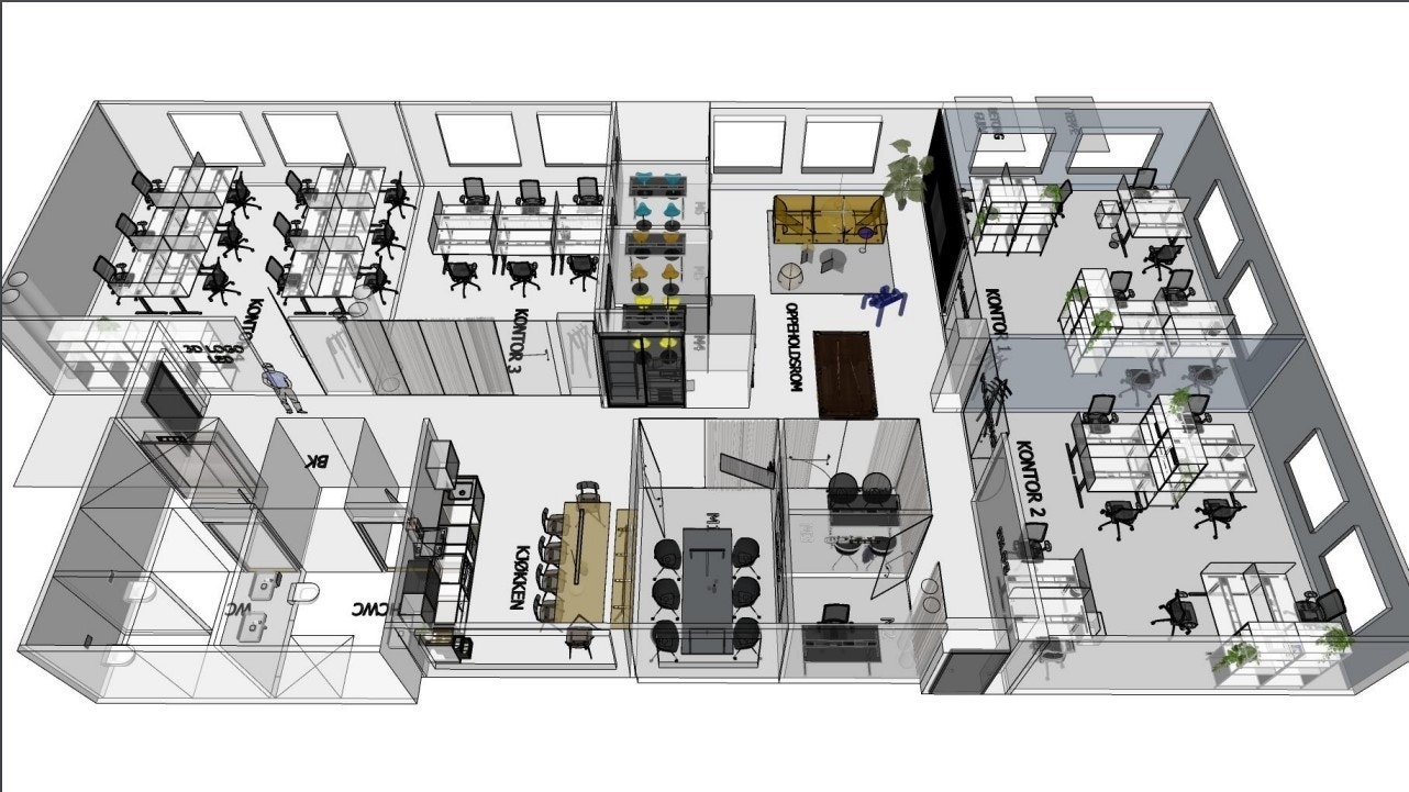 Plantegning med dagens innredning Galleribilde
