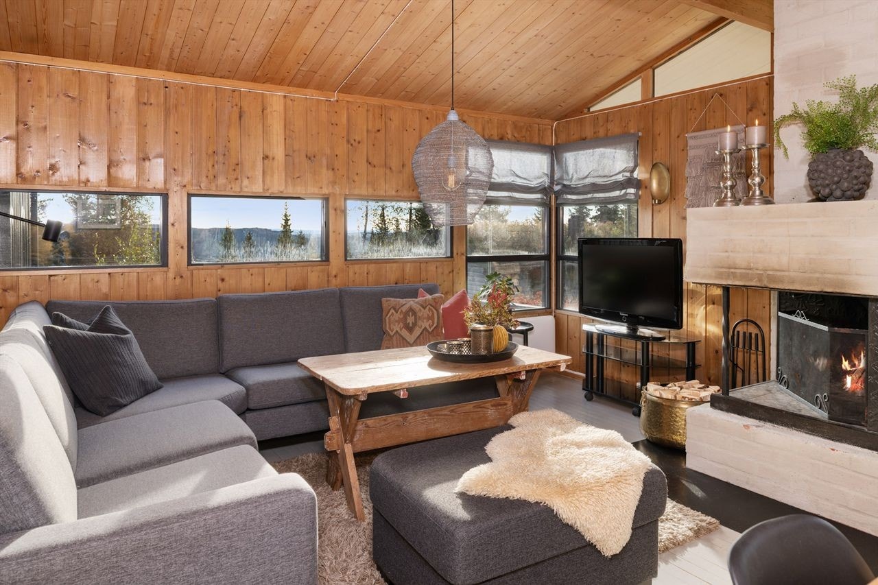 Vinduer med særpreg i denne tradisjonelle Trybo-hytta Galleribilde