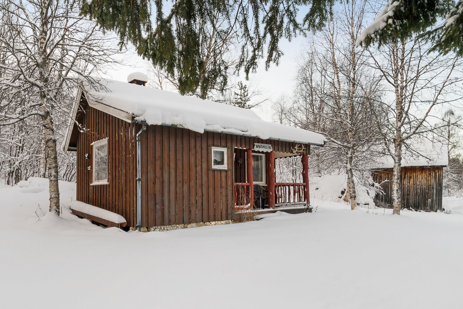 Liten hytte i skogkanten. Uten innlagt vann Galleribilde