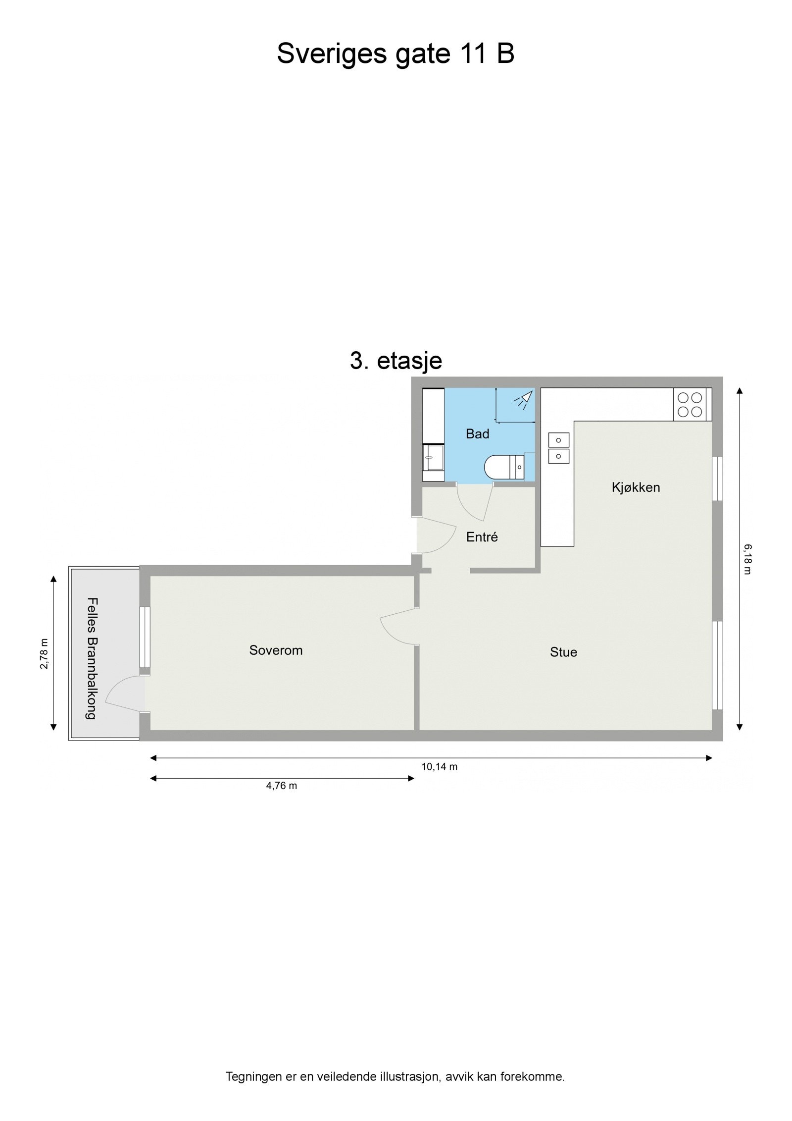 Floorplan letterhead - Sveriges gate 11 B - 3. etasje - 2D Floor Plan Galleribilde
