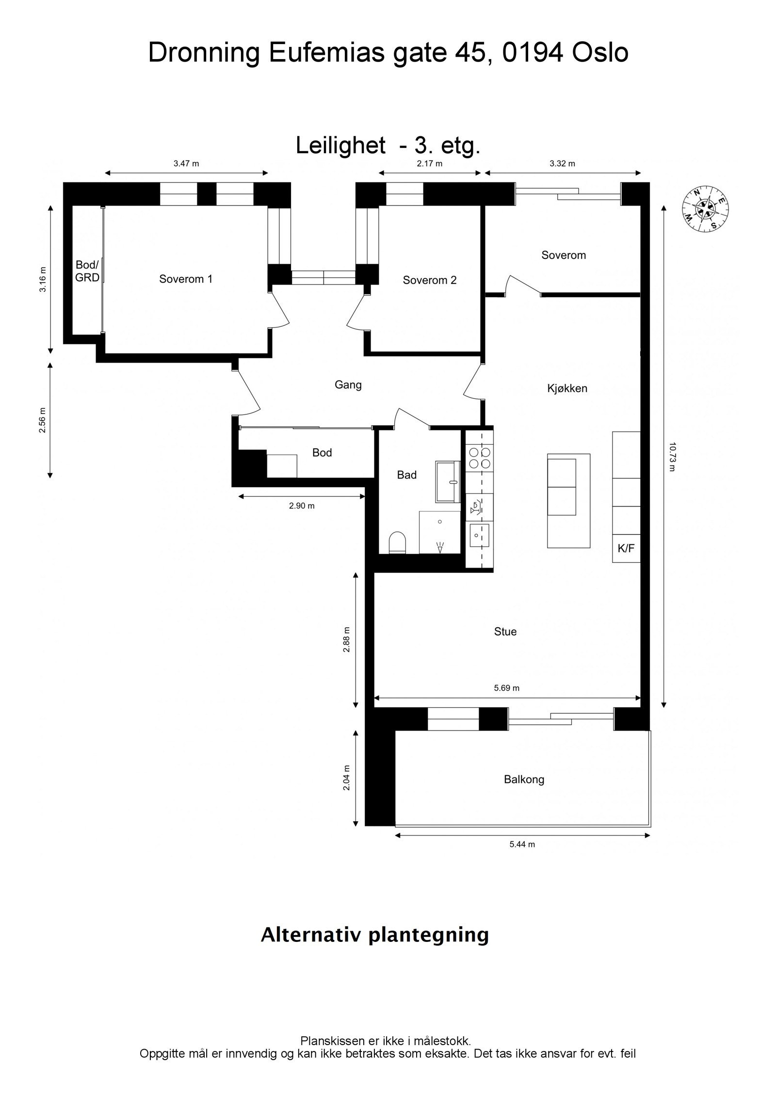 Alternativ plantegning med tre soverom. Galleribilde