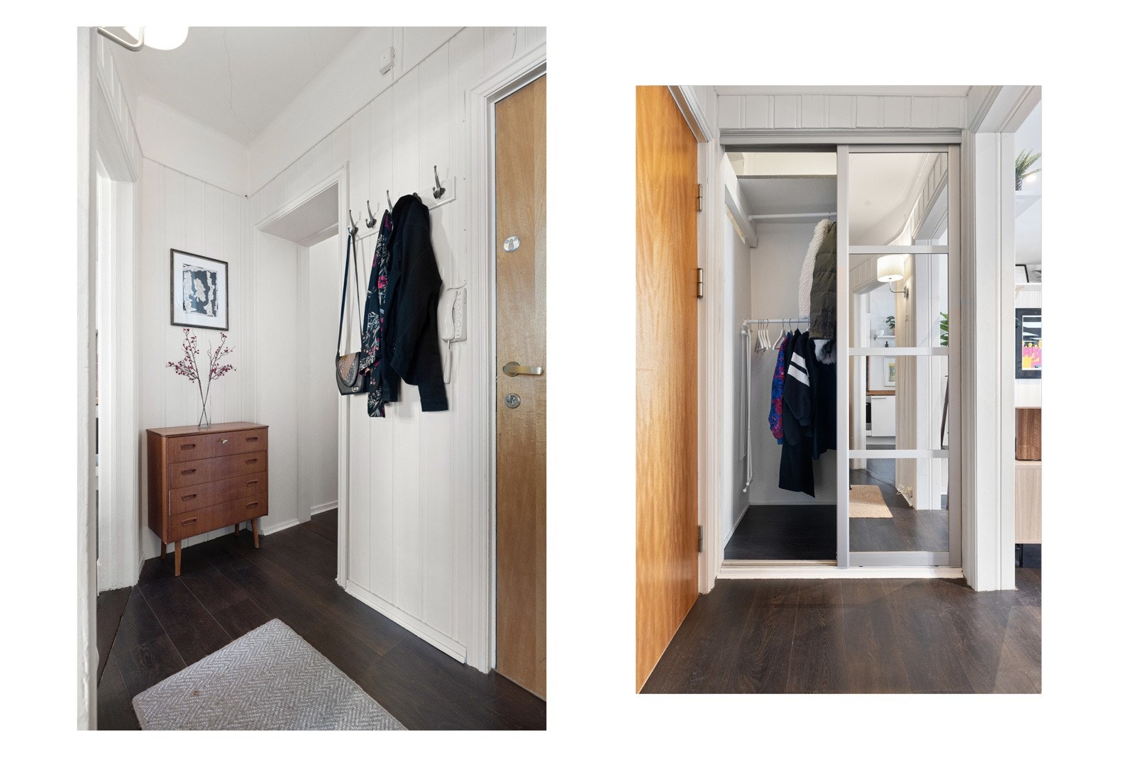 Det er også plass til andre oppbevaringsløsninger som skoskap, kommode, knagger og god lagringsplass i romslig skyvedørsgarderobe. Galleribilde