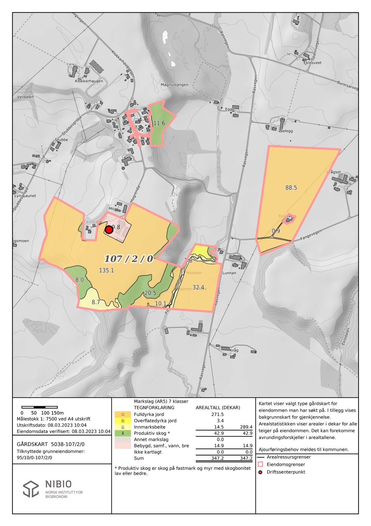 Kart fra Nibio som viser arealene samlet. Galleribilde