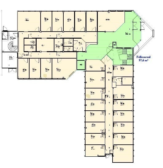 Plantegning 1. etasje. Hele etasjen ledig, kan deles på 2 leietakere. Galleribilde
