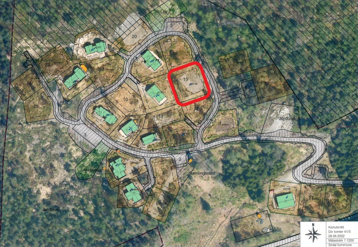 Kartutsnitt med markering hvor hytten vil ligge Galleribilde