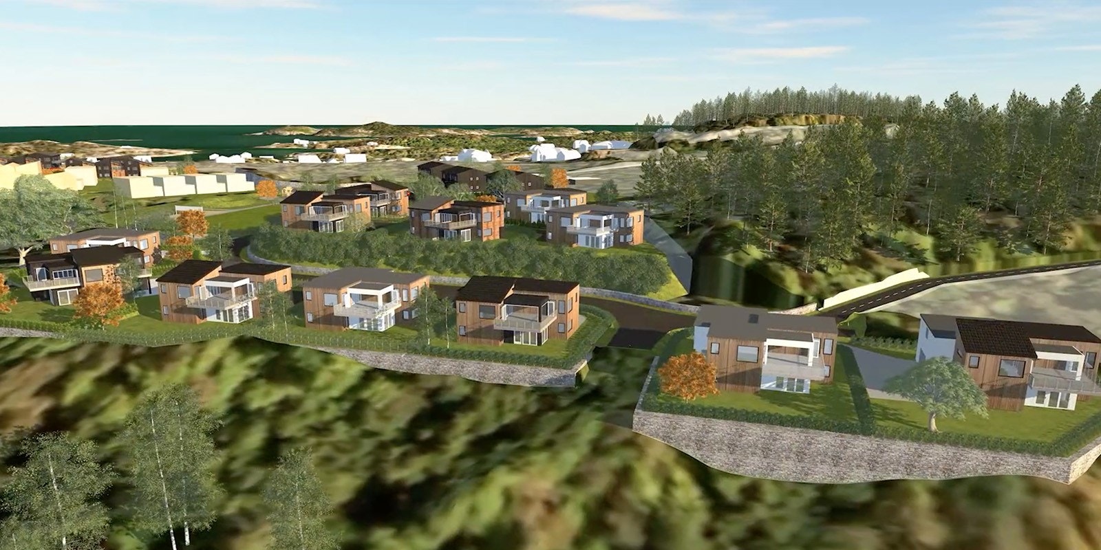 Strandfjorden:Illustrasjonen fra arkitekt viser hvordan det kan bli når husene er på plass på de tolv tomtene. Galleribilde