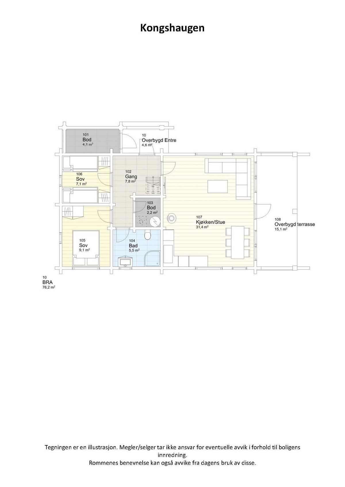 Plantegning 2D - 1.etg og Hems Galleribilde