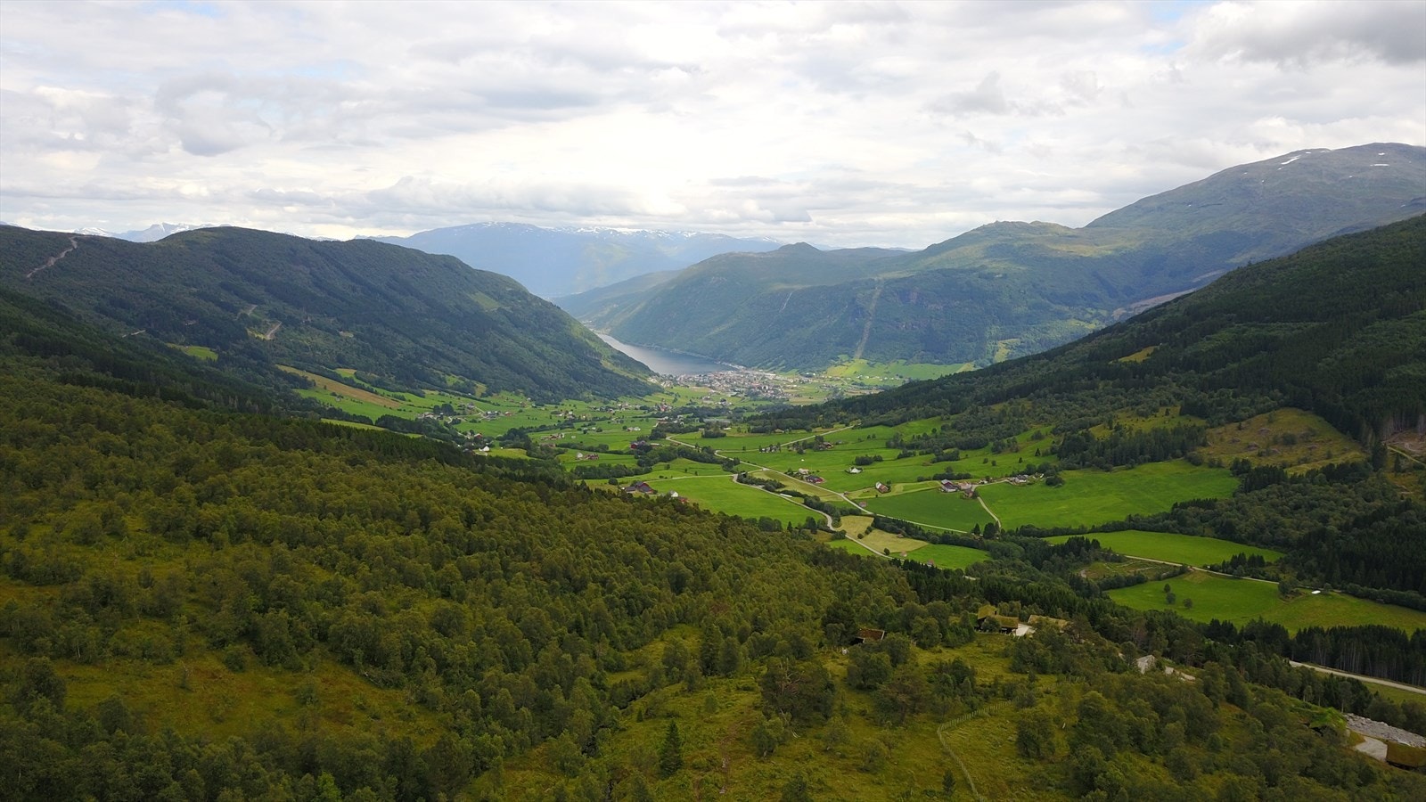Tomtene ligger høyt og luftig i fjellsiden opp mot Vikafjellet. Galleribilde