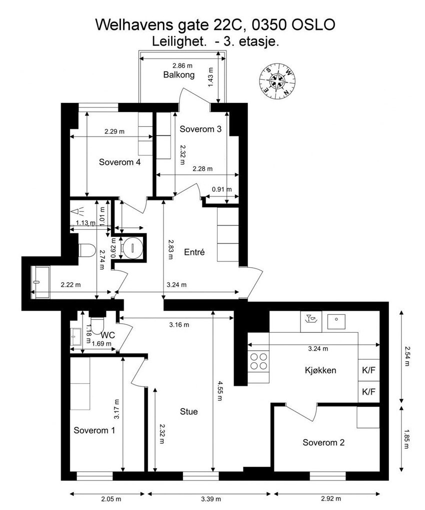 Ved å sette opp et par lettvegger kan man enkelt omgjøre boligen til en 4-roms og 5-roms. Galleribilde