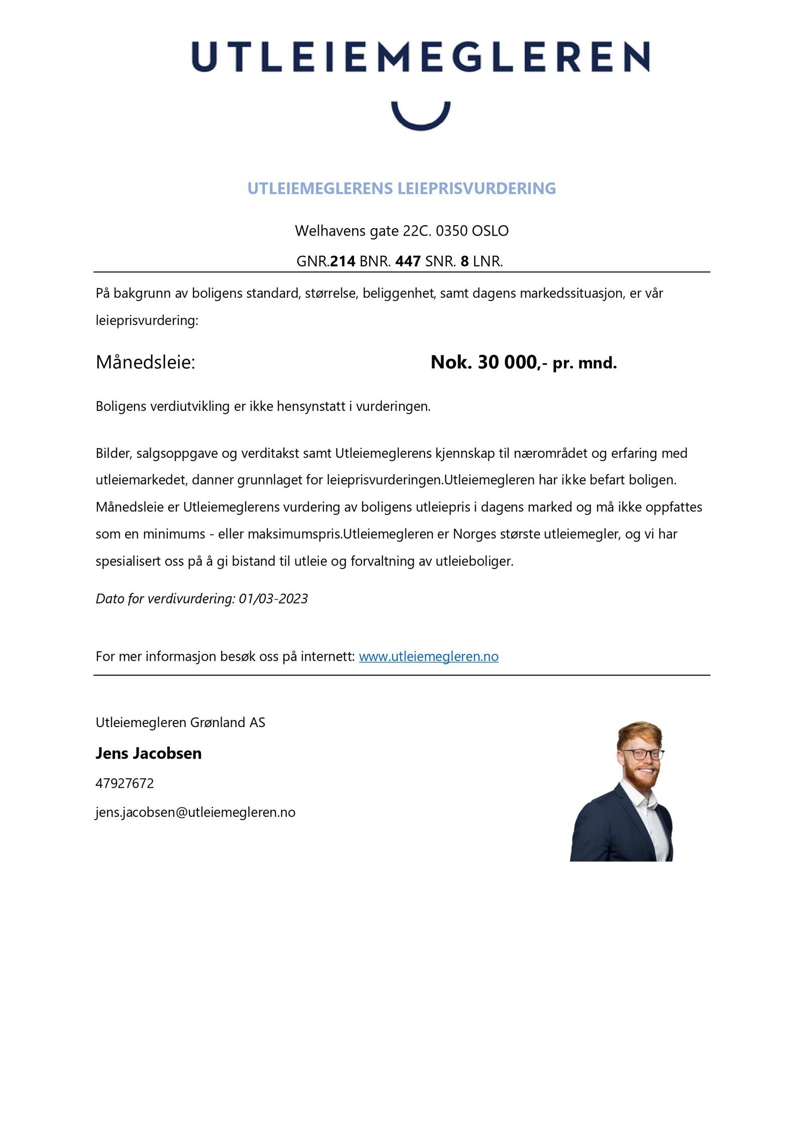 Utleievurdering på kr. 30.000,. i måneden gitt at boligen er en 5-roms. Galleribilde