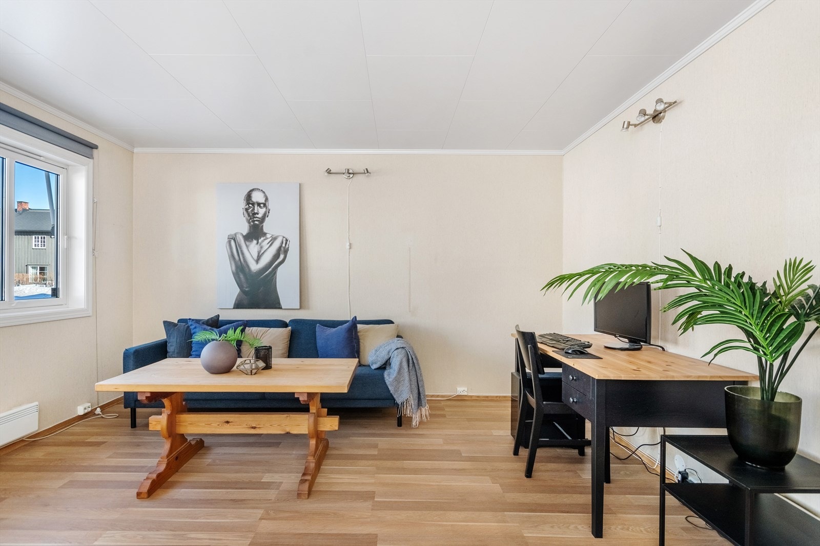 I stuen er det godt med plass til sofagruppe og det er gode muligheter for ulike innredningsløsninger. Galleribilde