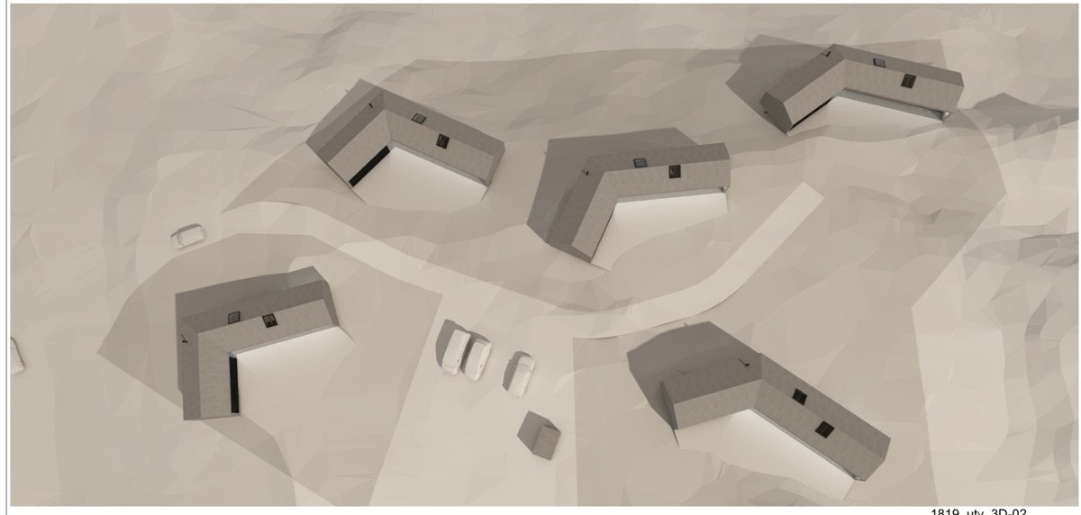 Dette bildet er en illustrasjon av de arkitekttegnede hyttene. Galleribilde