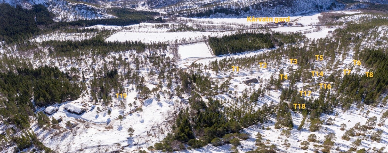 Hyttefeltet består av totalt 29 tomter, alle sørvendte og relativt romslige Galleribilde